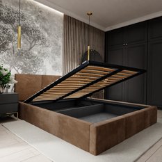 Łóżko tapicerowane do sypialni 180x200x120 cm podwójne z pojemnikiem modne brązowe - Miniaturka zdjęcia nr 10