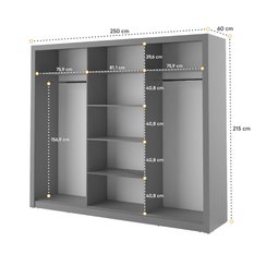 Szafa z lustrem Arti 250 cm do sypialni przedpokoju garderoby szary - Miniaturka zdjęcia nr 5