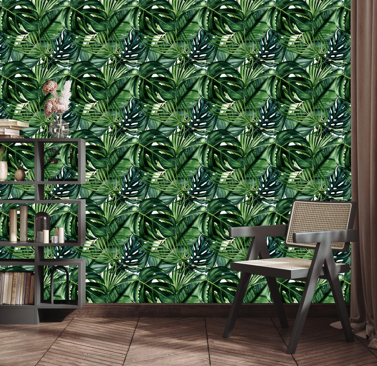 Tapeta Do Salonu Egzotyczne LIŚCIE Rośliny Monstera Palmy Bananowiec  nr. 8