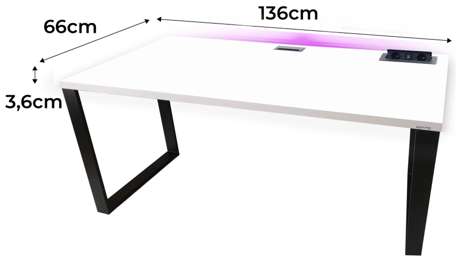 Biurko gamingowe model 3 Top 136x66x3.6 cm białe led loftowe stabilne komputerowe do pokoju gracza nr. 2