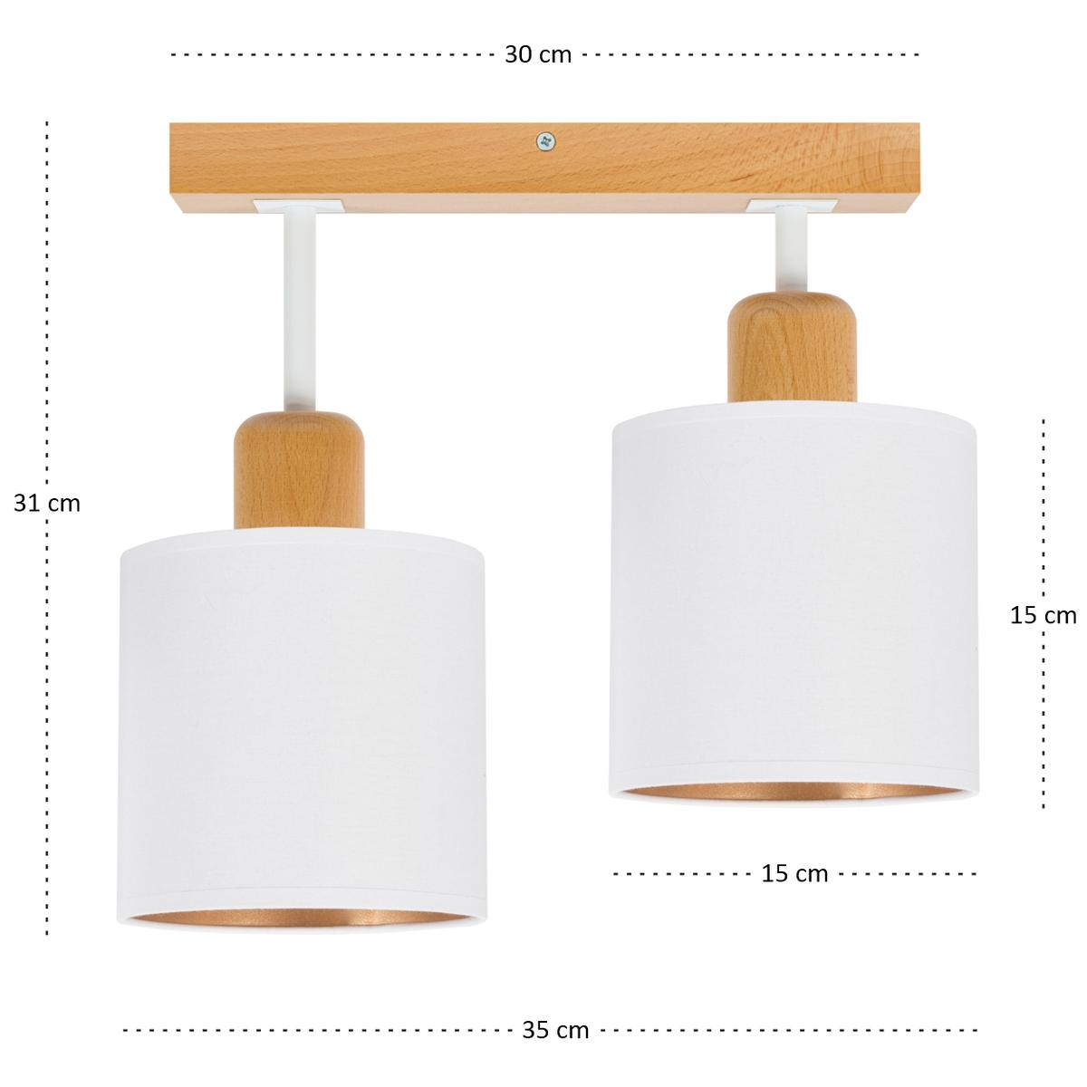 Lampa sufitowa 15 x 35 x 31 cm dwupunktowy spot z drewna gwint E27 biała do salonu nr. 4