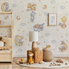 Naklejki Ścienne Dla Dzieci Szare Króliczki 120x60 Księżyce ZESTAW - Miniaturka zdjęcia nr 6