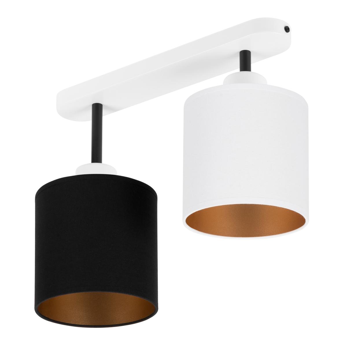 Lampa sufitowa 37 x 15 x 30 cm dwupunktowy spot gwint E27 biała z zarno-białymi abażurami do salonu