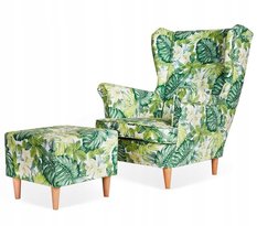 Fotel Uszak z podnóżkiem zielony zestaw salonowy