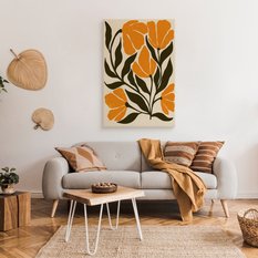 Duży Obraz Do Salonu Pomarańczowe Tropikalne Kwiaty Styl Boho 80x120cm - Miniaturka zdjęcia nr 3