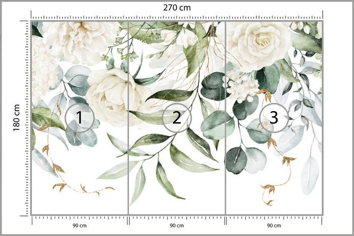 Fototapeta Białe KWIATY Róże Liście Natura Dekoracja do Salonu 3D nr. 2