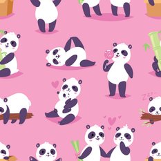 Tapeta Dla Dziewczynki Misie PANDA Serca Bambus 53x1000  - Miniaturka zdjęcia nr 5