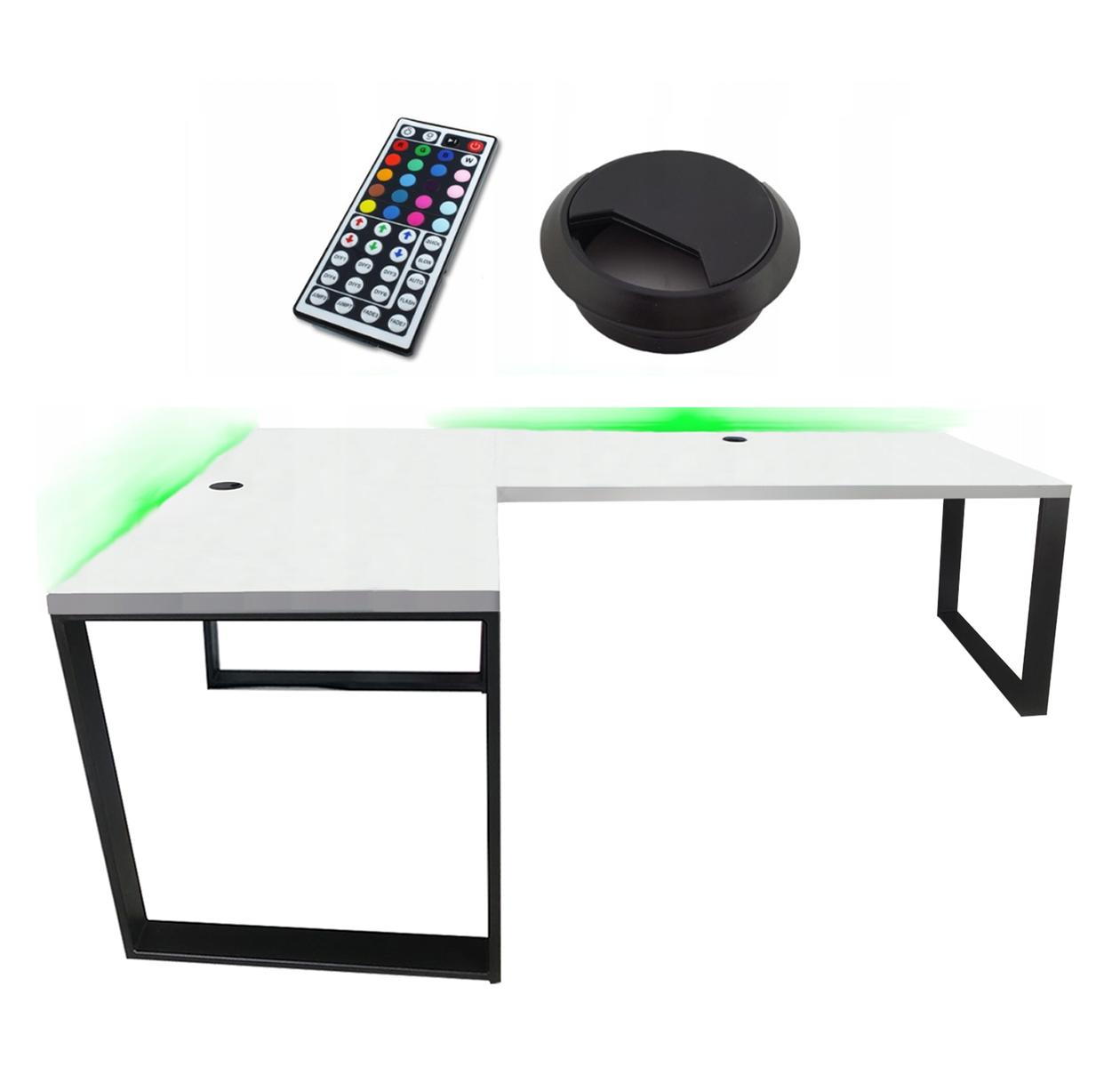 Biurko gamingowe narożne białe LOFT metalowe nogi LED RGB dla gracza 180x71x60cm