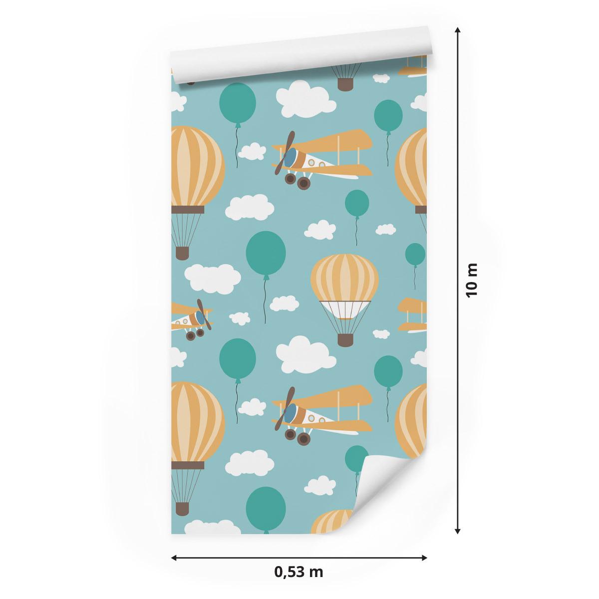 Tapeta dla dzieci balony, chmurki, samoloty, niebo  nr. 2