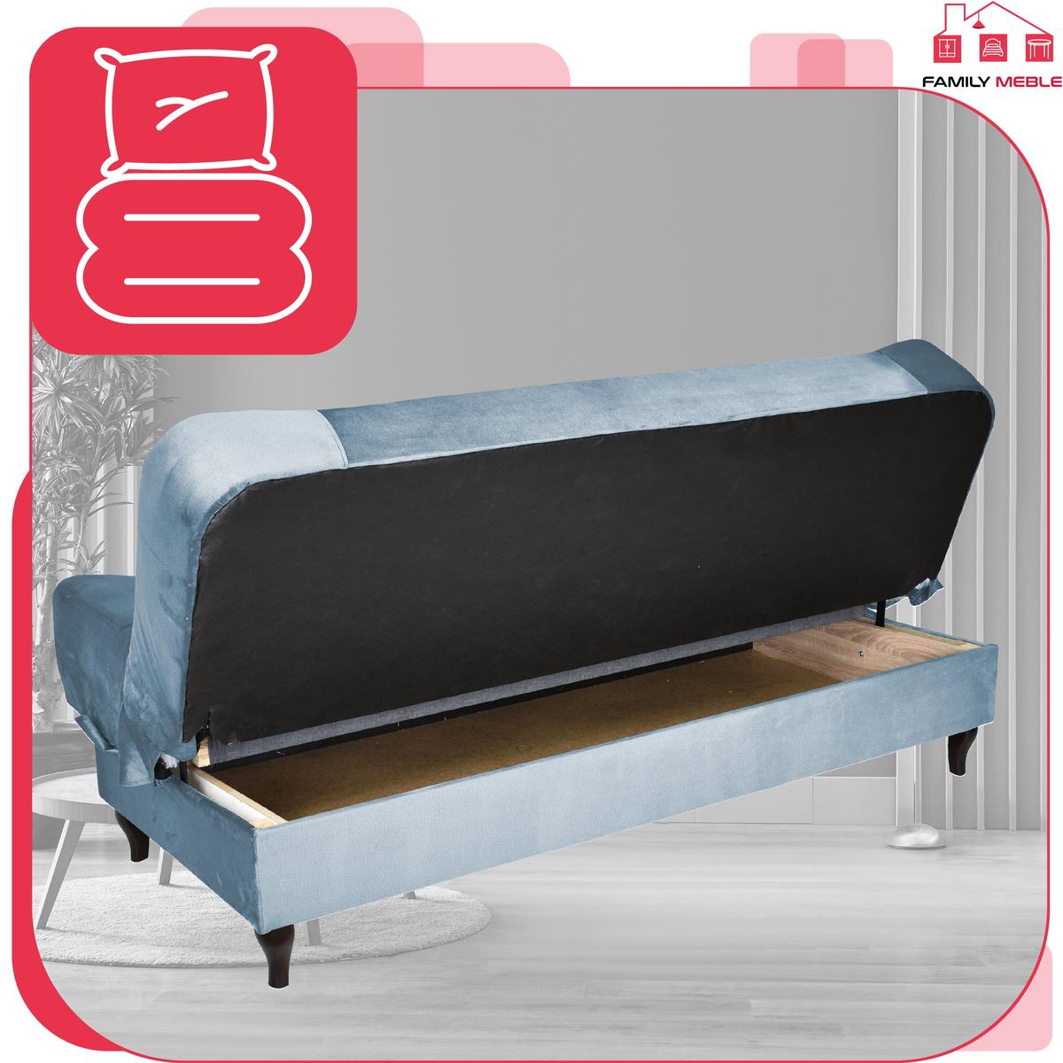 Wersalka SARA 200x95 cm błękitna rozkładana kanapa z pojemnikiem sofa do salonu Monolith nr. 6