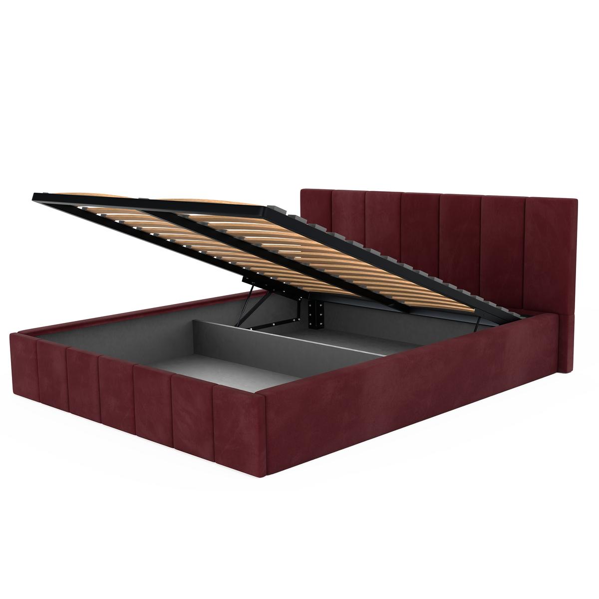 Łóżko tapicerowane 140x200 premium z pojemnikiem do sypialni bordowe wezgłowie 107 cm nr. 11