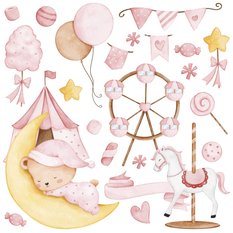 Naklejki Ścienne Dla Dzieci Misiu Słodycze 120x60 Balony ZESTAW - Miniaturka zdjęcia nr 1