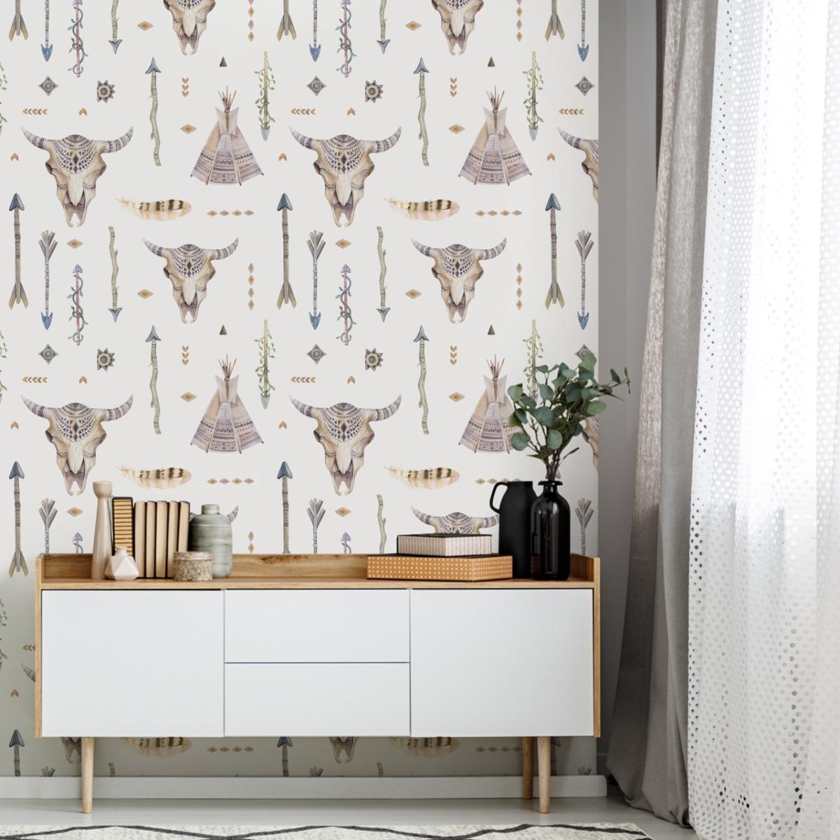 Tapeta Strzały Indiańskie Tipi Styl BOHO Czaszki  nr. 5