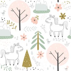 Tapeta dziecięca jednorożce natura skandynawska  - Miniaturka zdjęcia nr 4