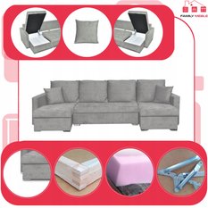 Narożnik Bella BIG 298x74x140 cm kształt U z funkcją spania i przechowywania Angel szary - Miniaturka zdjęcia nr 4