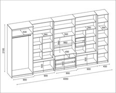 Meblościanka z szafą LENA 405x210x53 cm zestaw mebli do salonu witryna RTV Wiśnia porto MDF  - Miniaturka zdjęcia nr 2