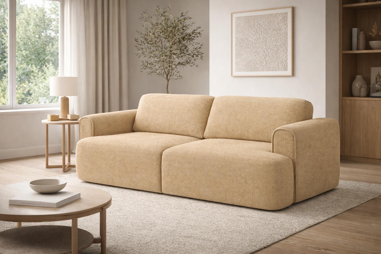 Kanapa z funkcją spania ITALY 253x110x71 cm trzyosobowa sofa rozkładana tkanina FLOW beżowa nr. 1