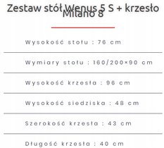 Zestaw do jadalni stół WENUS 160/200x90 cm rozkładany + 6 krzeseł MILANO orzech - Miniaturka zdjęcia nr 4