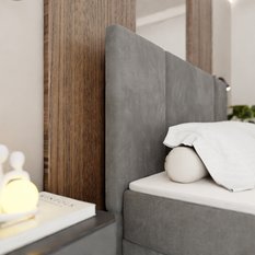 Łóżko kontynentalne 180x200x113 cm tapicerowane podwójne z materacem szare - Miniaturka zdjęcia nr 5