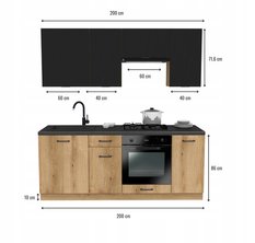 Zestaw mebli kuchenny Mix 200 cm ryflowane szafki kuchenne górne dolne Dąb Evoke czarny z blatem District Dark - Miniaturka zdjęcia nr 3