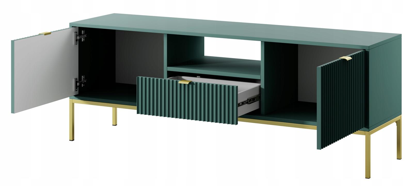 Szafka RTV 154x56x39 cm zielona na czarnych nóżkach system NOVA do salonu  nr. 8