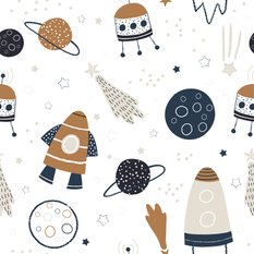 Tapeta Dziecięca KOSMOS Rakiety Planety Gwiazdy  - Miniaturka zdjęcia nr 3