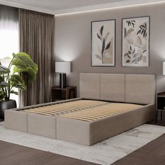 Łóżko Tapicerowane Do Sypialni 140x200 Podwójne z Pojemnikiem Beżowe - Miniaturka zdjęcia nr 3
