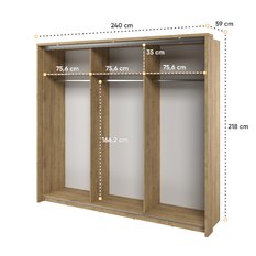 Szafa z lustrem Arti 240 cm do sypialni przedpokoju garderoby dąb schetland  - Miniaturka zdjęcia nr 5