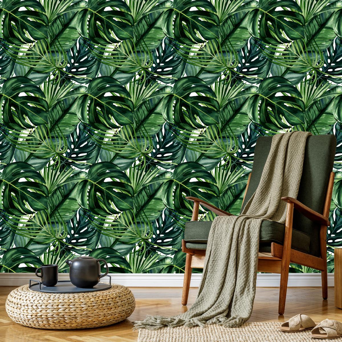 Tapeta Do Salonu Egzotyczne LIŚCIE Rośliny Monstera Palmy Bananowiec  nr. 15