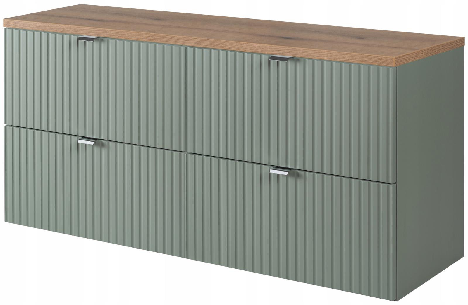 Szafka pod umywalkę Line Reed Green 120x57x39 cm zielona blat dąb ryflowane 4 szuflady MDF do łazienki