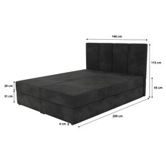 Łóżko kontynentalne 140x200x113 cm tapicerowane podwójne z materacem czarne - Miniaturka zdjęcia nr 16