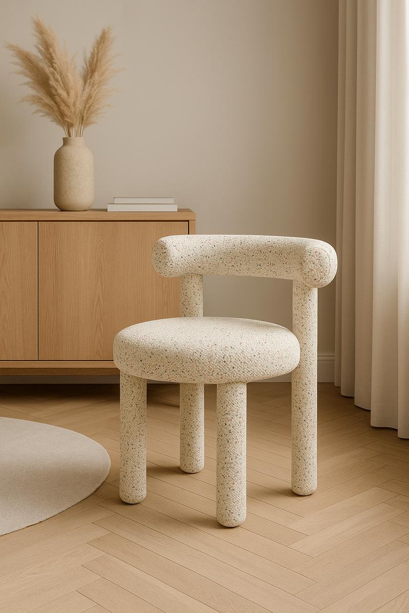 Krzesło tapicerowane LEITH 62x58x80 cm do salonu jadalni jasnokremowe ozdobna nitka nowoczesny desing nr. 2