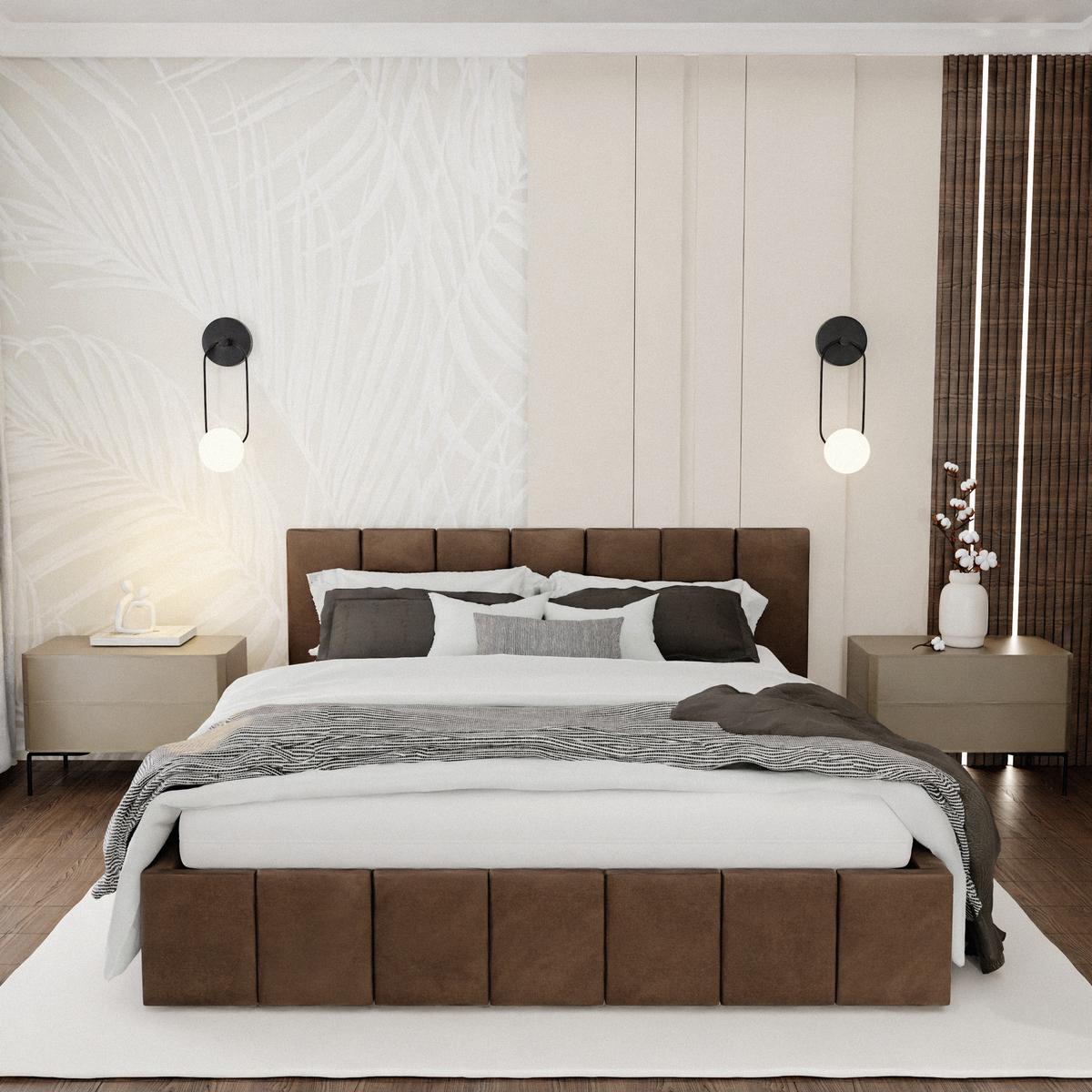 Łóżko tapicerowane 140x200 premium z pojemnikiem do sypialni brązowe wezgłowie 107 cm nr. 2