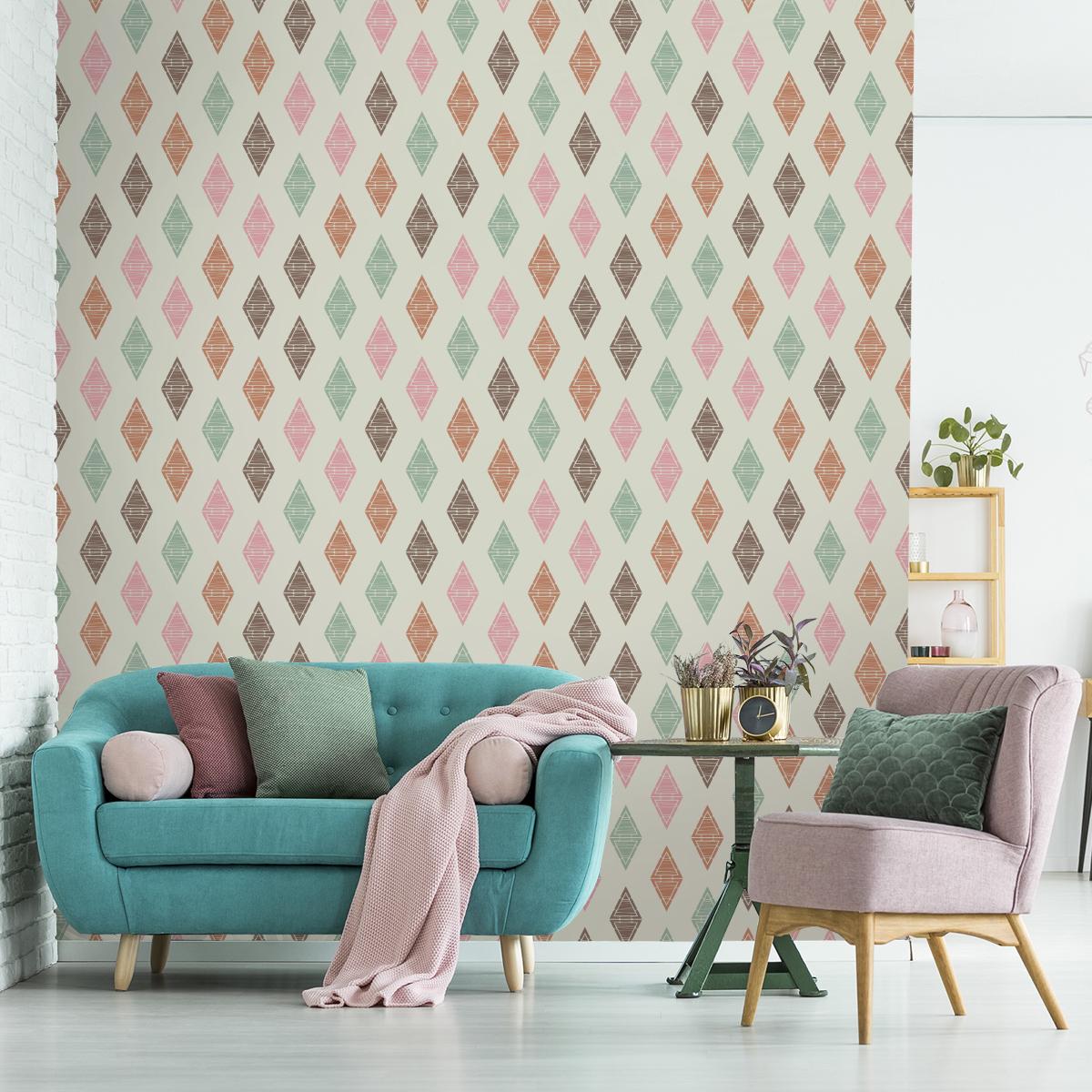 Tapeta Flizelinowa Kolorowe ROMBY Dekor Styl Boho  nr. 6
