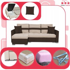 Narożnik FIGO 226x74x140 cm rozkładany z funkcją spania rogówka do salonu beżowo brązowy - Miniaturka zdjęcia nr 4