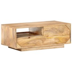 Stolik kawowy 90x50x35 cm z praktyczną półką z litego drewna mango do salonu - Miniaturka zdjęcia nr 1