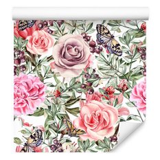 Tapeta Akwarelowe Róże Peonie KWIATY Owoce Motyle 53x1000  - Miniaturka zdjęcia nr 7