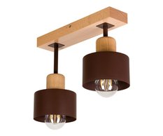 Lampa sufitowa 12 x 30 x 25 cm dwupunktowy spot z drewna i metalu gwint E27 brązowa do salonu - Miniaturka zdjęcia nr 1