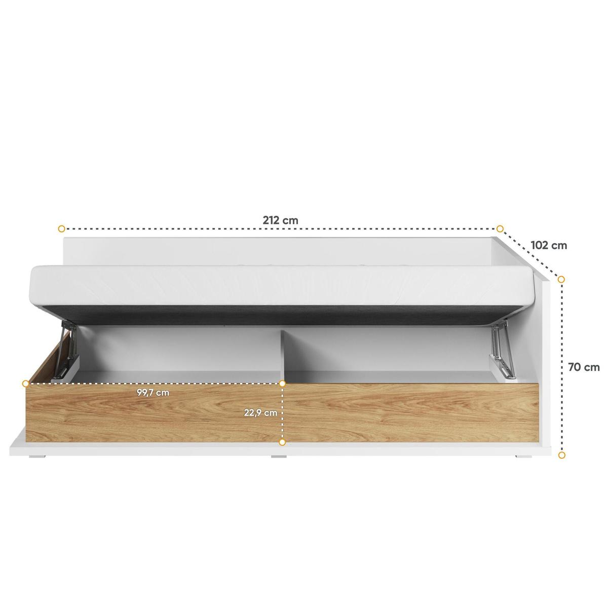 Łóżko Simi 90x200 cm do sypialni pokoju młodzieżowego prawe biały hikora naturalna nr. 3