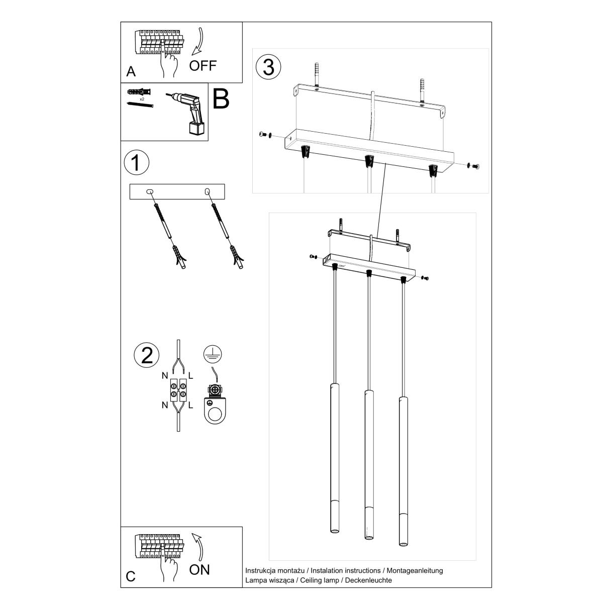 Lampa wisząca MOZAICA 3L czarny/chrom 90x5x30cm nowoczesna G9 do salonu nr. 5