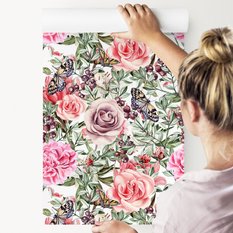 Tapeta Akwarelowe Róże Peonie KWIATY Owoce Motyle 53x1000  - Miniaturka zdjęcia nr 5