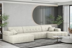 Sofa NIMES 350x82x168 cm bez funkcji spania w kształcie U pikowana do salonu NEVE ecru