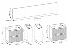 Szafka pod Umywalkę 160 cm NOVA BLACK czarna blat czrany wisząca ryflowane fronty 2D4S do łazienki  - Miniaturka zdjęcia nr 3