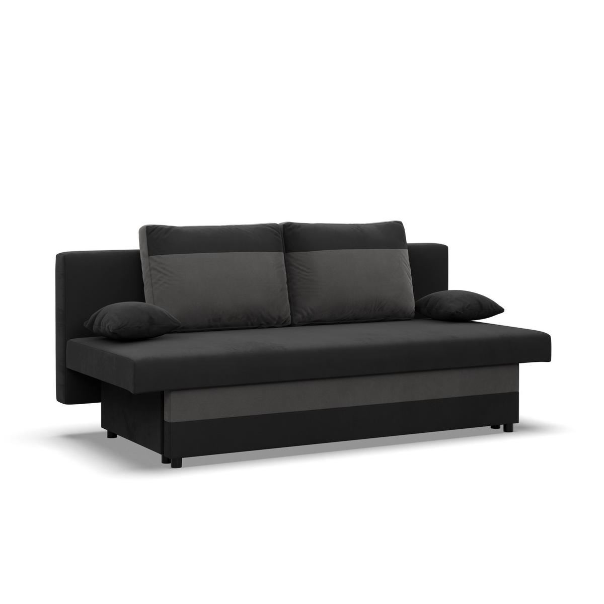 Kanapa 3-osobowa NOLA 191x85x86 cm sofa rozkładana z pojemnikiem do pokoju młodzieżowego do salonu czarna szara