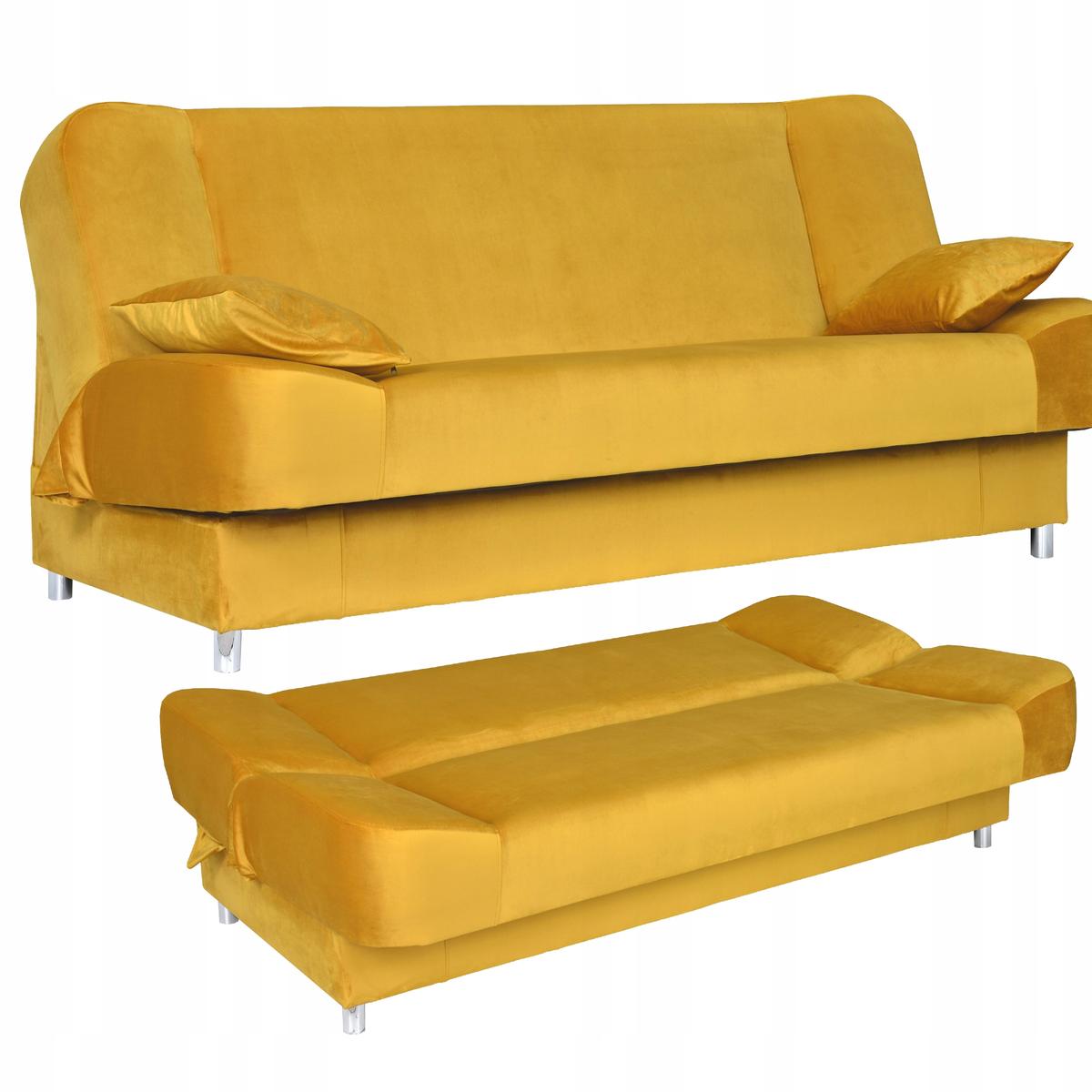 Wersalka SARA 200x95 cm żółta rozkładana kanapa z pojemnikiem sofa do salonu Royal