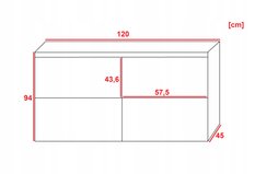 Komoda LAMANILO 120x94x45 cm z lamelami przesuwna do salonu szary/dąb craft - Miniaturka zdjęcia nr 3