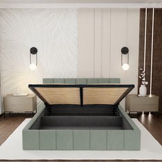 Łóżko tapicerowane 160x200 premium z pojemnikiem do sypialni miętowe wezgłowie 107 cm - Miniaturka zdjęcia nr 7