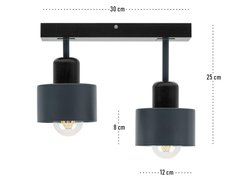 Lampa sufitowa 12x30x25 cm dwupunktowy spot z drewna i metalu gwint E27 antracytowo-czarna do salonu - Miniaturka zdjęcia nr 3