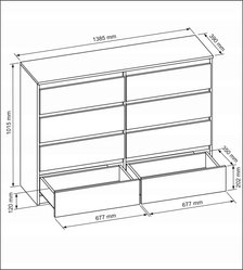 Komoda 140 cm szeroka z 8 szufladami dąb sonoma front biały do salonu i sypialni - Miniaturka zdjęcia nr 2