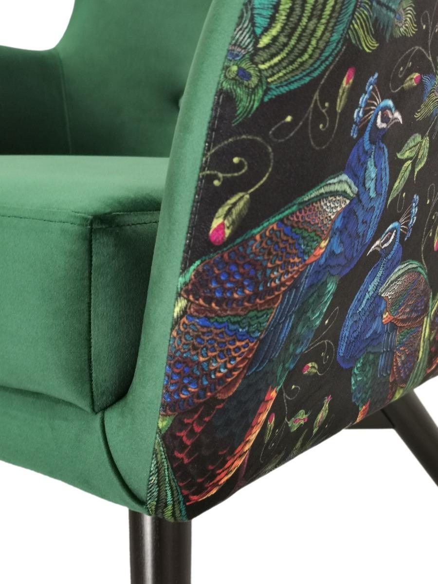 Fotel skandynawski GRANDE 80x93x80 cm zielony we wzory pawie do salonu nr. 7